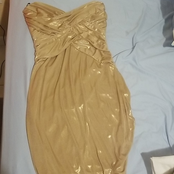 bebe gold strapless dress | Dresses | Bebe 1950 swing dresses